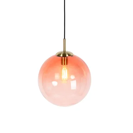 QAZQA Art deco hanglamp messing met roze glas 33 cm - Pallon 9