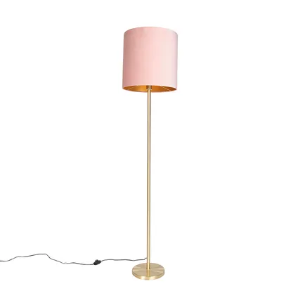 QAZQA Romantische vloerlamp messing met roze kap 40 cm - Simplo