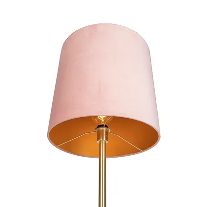 QAZQA Romantische vloerlamp messing met roze kap 40 cm - Simplo 5