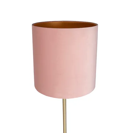 QAZQA Romantische vloerlamp messing met roze kap 40 cm - Simplo 6