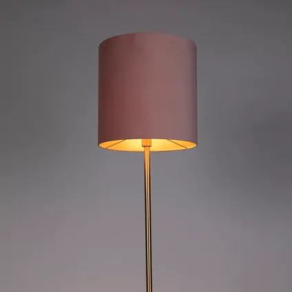 QAZQA Romantische vloerlamp messing met roze kap 40 cm - Simplo 10
