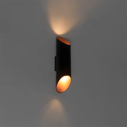 QAZQA Moderne wandlamp zwart met gouden binnenkant 9,6 cm- Organo 2