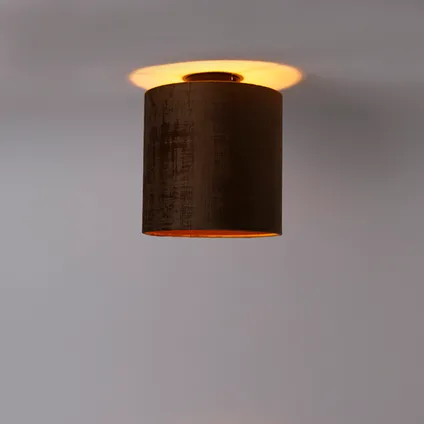 QAZQA Plafondlamp mat zwart velours kap bruin 25 cm - Combi 9