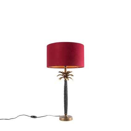 QAZQA Lampe à poser Art Déco bronze abat-jour velours rouge 35 cm - Areka