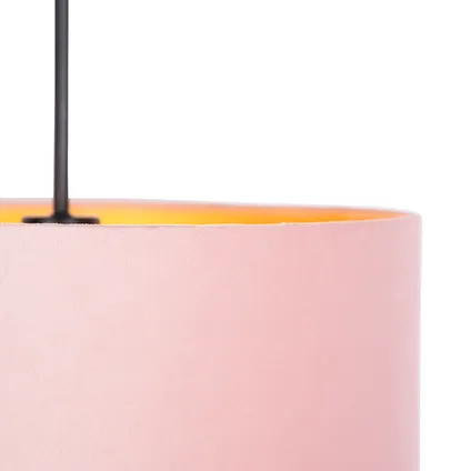 QAZQA Suspension avec abat-jour en velours rose avec doré 40 cm - Combi 2