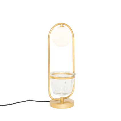 QAZQA Art deco tafellamp goud met wit glas - Isabella 9