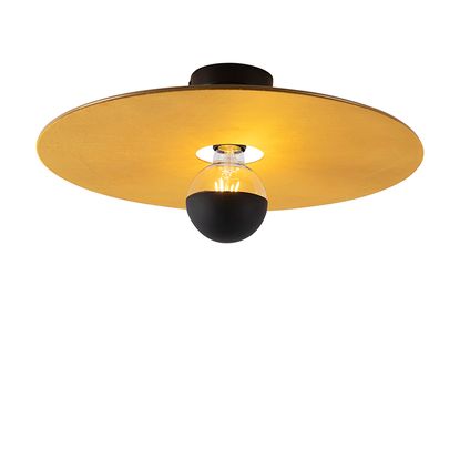 QAZQA Plafondlamp zwart platte kap geel 45 cm - Combi