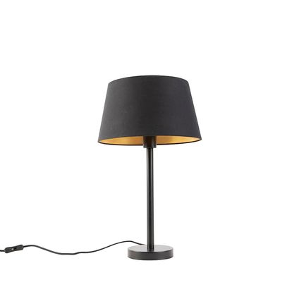QAZQA Klassieke tafellamp zwart met zwarte kap 32 cm - Simplo