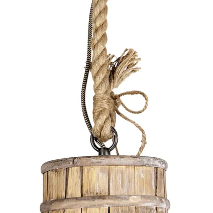 QAZQA Landelijke hanglamp hout met touw 34cm - Excalibur 5