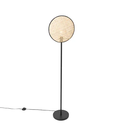 QAZQA Landelijke vloerlamp zwart met rotan 35 cm - Kata 10