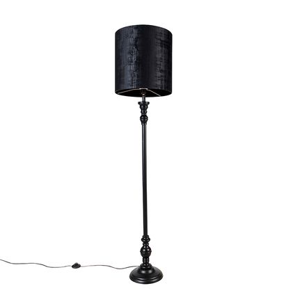 QAZQA Lampadaire classique noir avec abat-jour noir 40 cm - Classico