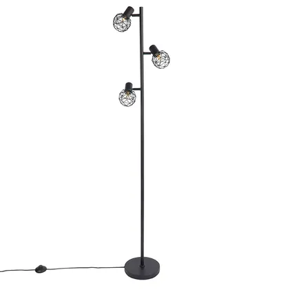 QAZQA Design vloerlamp zwart 3-lichts verstelbaar - Mesh 9