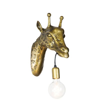 QAZQA Vintage wandlamp messing - Animal Giraf