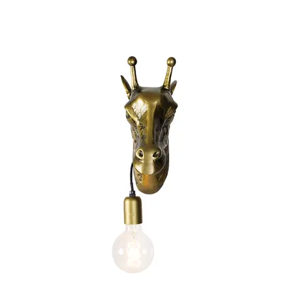 QAZQA Vintage wandlamp messing - Animal Giraf 9