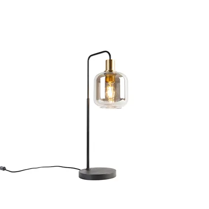 QAZQA Design tafellamp zwart met goud en smoke glas - Zuzanna 2