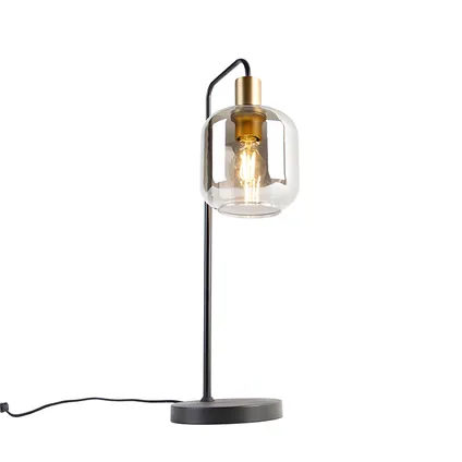 QAZQA Design tafellamp zwart met goud en smoke glas - Zuzanna 10