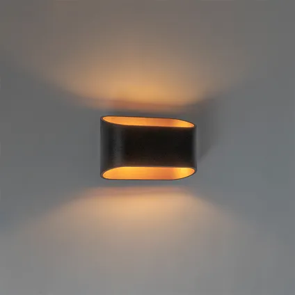 QAZQA Moderne wandlamp zwart met gouden binnenkant ovaal - Alone 10