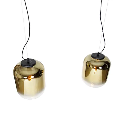 QAZQA Suspension design noire avec verre doré 2 lumières - Bliss 7