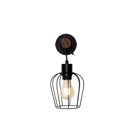 QAZQA Landelijke wandlamp zwart met hout - Stronk 9