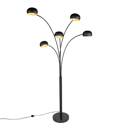 QAZQA Lampadaire design noir 5 lumières - Sixties Marmo 5