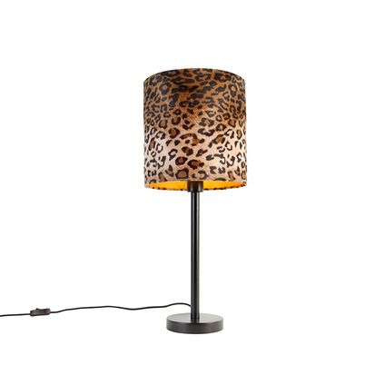 QAZQA Moderne tafellamp zwart met kap luipaard 25 cm - Simplo