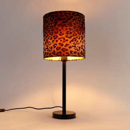 QAZQA Moderne tafellamp zwart met kap luipaard 25 cm - Simplo 10
