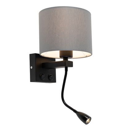 QAZQA Moderne wandlamp zwart met grijze kap - Brescia
