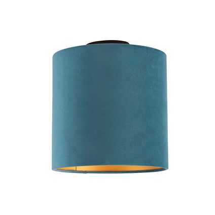 QAZQA Plafondlamp met velours kap blauw met goud 25 cm - Combi zwart