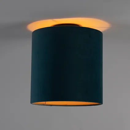 QAZQA Plafondlamp met velours kap blauw met goud 25 cm - Combi zwart 9