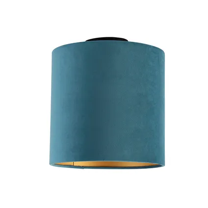 QAZQA Plafondlamp met velours kap blauw met goud 25 cm - Combi zwart 10