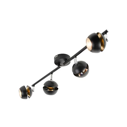 QAZQA Moderne spot 4-lichts zwart met gouden binnenkant - Buell Deluxe 5