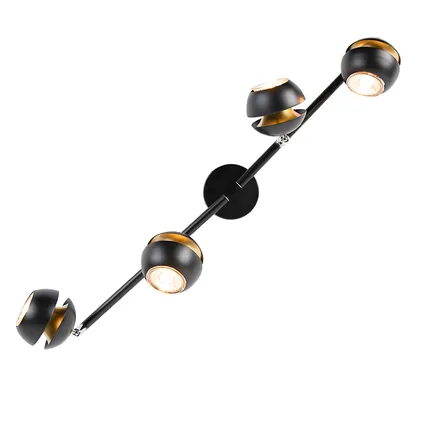 QAZQA Moderne spot 4-lichts zwart met gouden binnenkant - Buell Deluxe 10