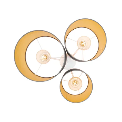 QAZQA Plafonnier taupe avec intérieur doré 3 lumières - Multidrum 8
