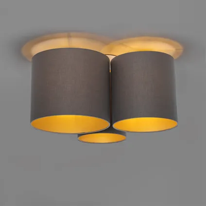 QAZQA Plafondlamp taupe met gouden binnenkant 3-lichts - Multidrum 10
