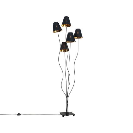 QAZQA Lampadaire design noir avec 5 lumières dorées - Melis