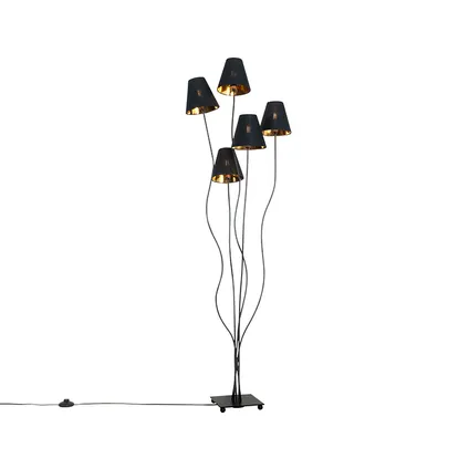 QAZQA Lampadaire design noir avec 5 lumières dorées - Melis 2