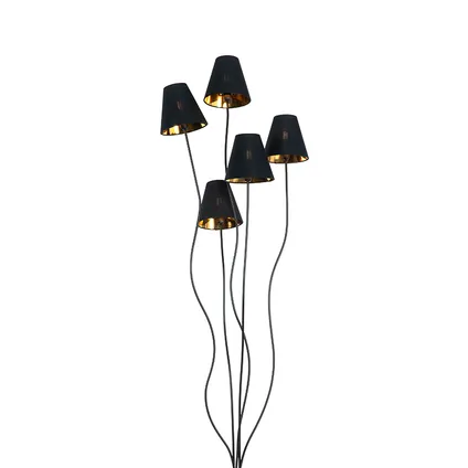 QAZQA Lampadaire design noir avec 5 lumières dorées - Melis 3