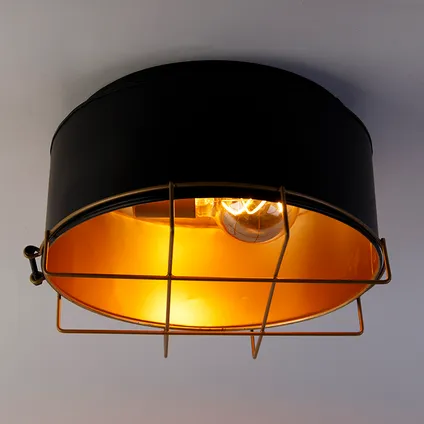 QAZQA Industriële plafondlamp zwart met goud 35 cm - Barril 9