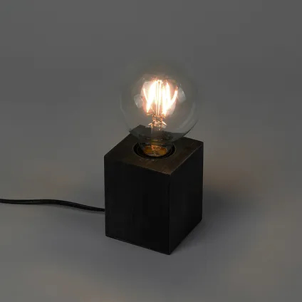 QAZQA Landelijke tafellamp zwart hout - Bloc 9