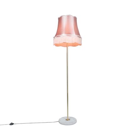 QAZQA Retro vloerlamp messing met Granny kap roze 45 cm - Kaso