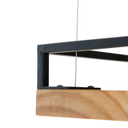 QAZQA Industriële hanglamp zwart met hout 4-lichts - Shelf 2