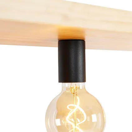QAZQA Industriële hanglamp zwart met hout 4-lichts - Shelf 6