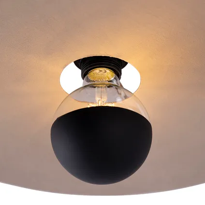QAZQA Plafondlamp zwart platte kap taupe 45 cm - Combi 2