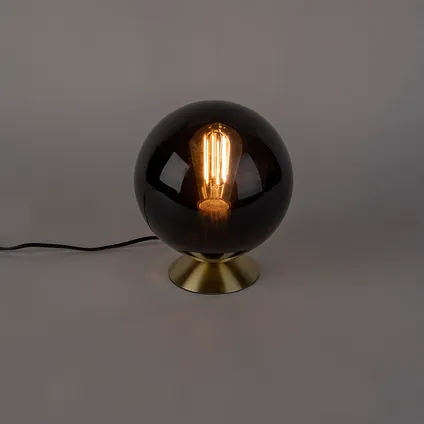 QAZQA Art deco tafellamp messing met zwart glas - Pallon 10