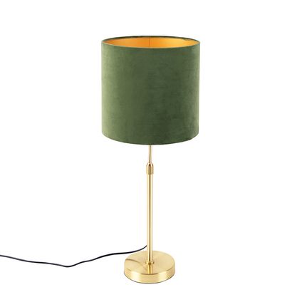 QAZQA Tafellamp goud/messing met velours kap groen 25 cm - Parte