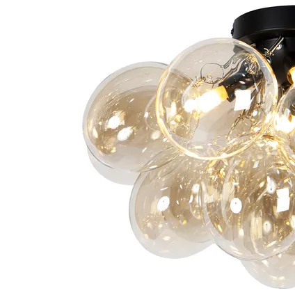 QAZQA Design plafondlamp zwart met amber glas 4-lichts - Uvas 3