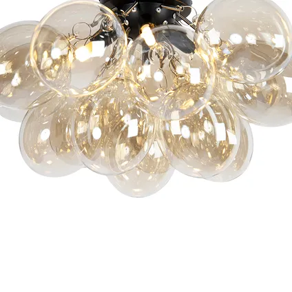 QAZQA Design plafondlamp zwart met amber glas 4-lichts - Uvas 5