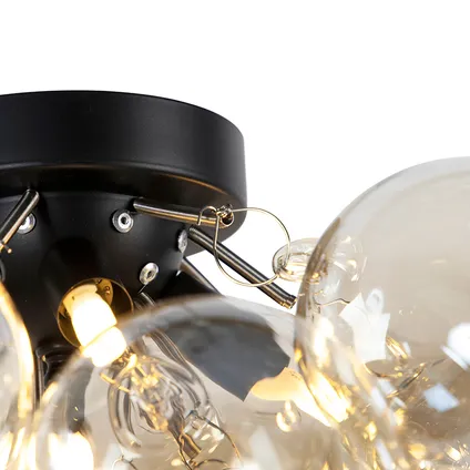 QAZQA Design plafondlamp zwart met amber glas 4-lichts - Uvas 6