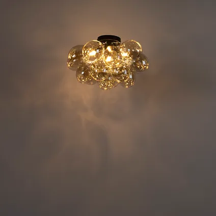 QAZQA Design plafondlamp zwart met amber glas 4-lichts - Uvas 10