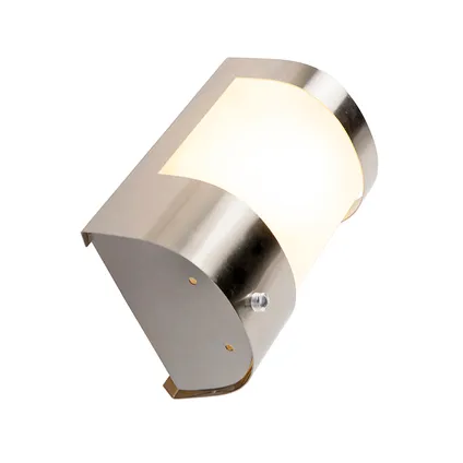 QAZQA Buitenwandlamp RVS licht-donker sensor - Mira 10